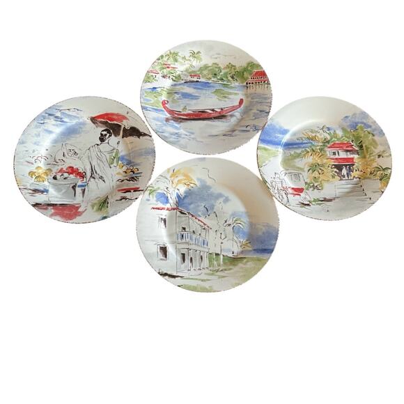 Vtg Exclusive Pier 1 Imports Destination Porcelain Salad Dessert Plates Set of 4 - Picture 8 of 8